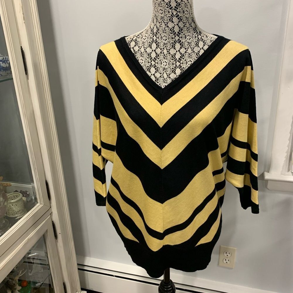 Joan Vass Striped V-Neck Sweater